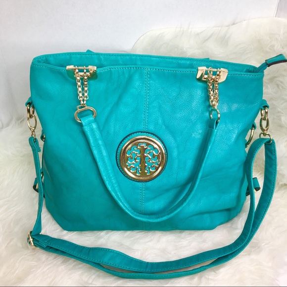 Turquoise and Gold HandBag. - Picture 1 of 8